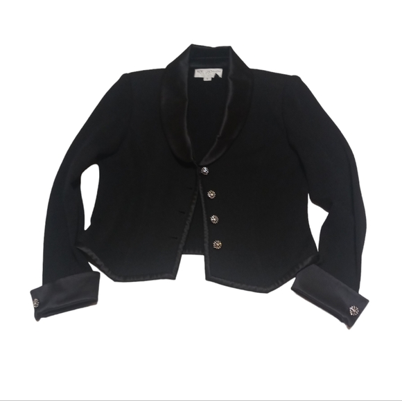 St. John Knit Evening Cardigan Jacket with Crystal Buttons and Satin Trim - Picture 10 of 10
